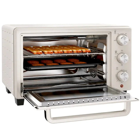21L Mini Countertop Electric Oven – 1400W Toaster & Grill with Adjustable Temperature, Timer, Baking Tray & Wire Rack – Cream