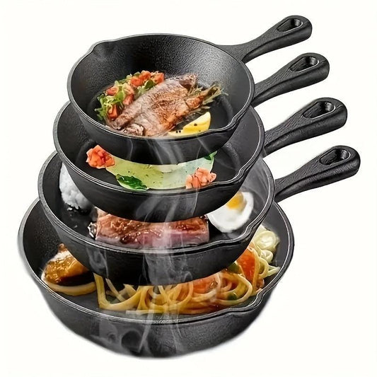 4-Piece Pre-Seasoned Cast Iron Skillet Set – Durable Frying Pans