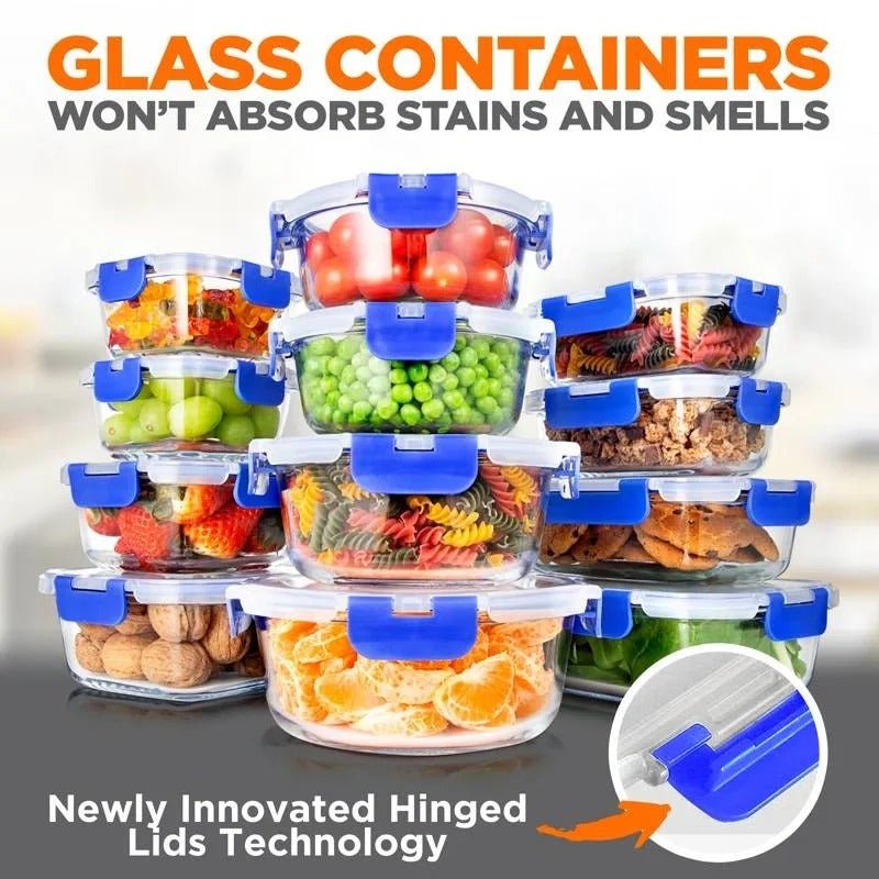 24-Piece Glass Food Storage & Bakeware Set – Oven-Safe Containers with Snap Locking Lids