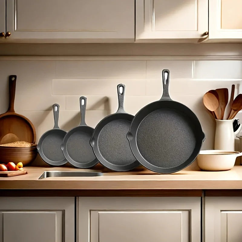 4-Piece Pre-Seasoned Cast Iron Skillet Set – Durable Frying Pans