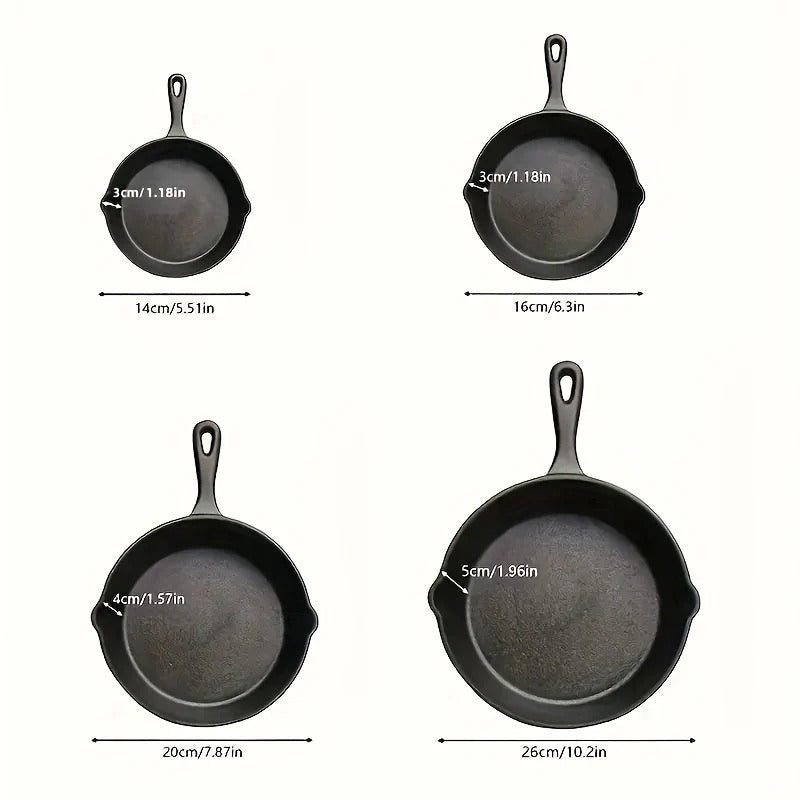 4-Piece Pre-Seasoned Cast Iron Skillet Set – Durable Frying Pans