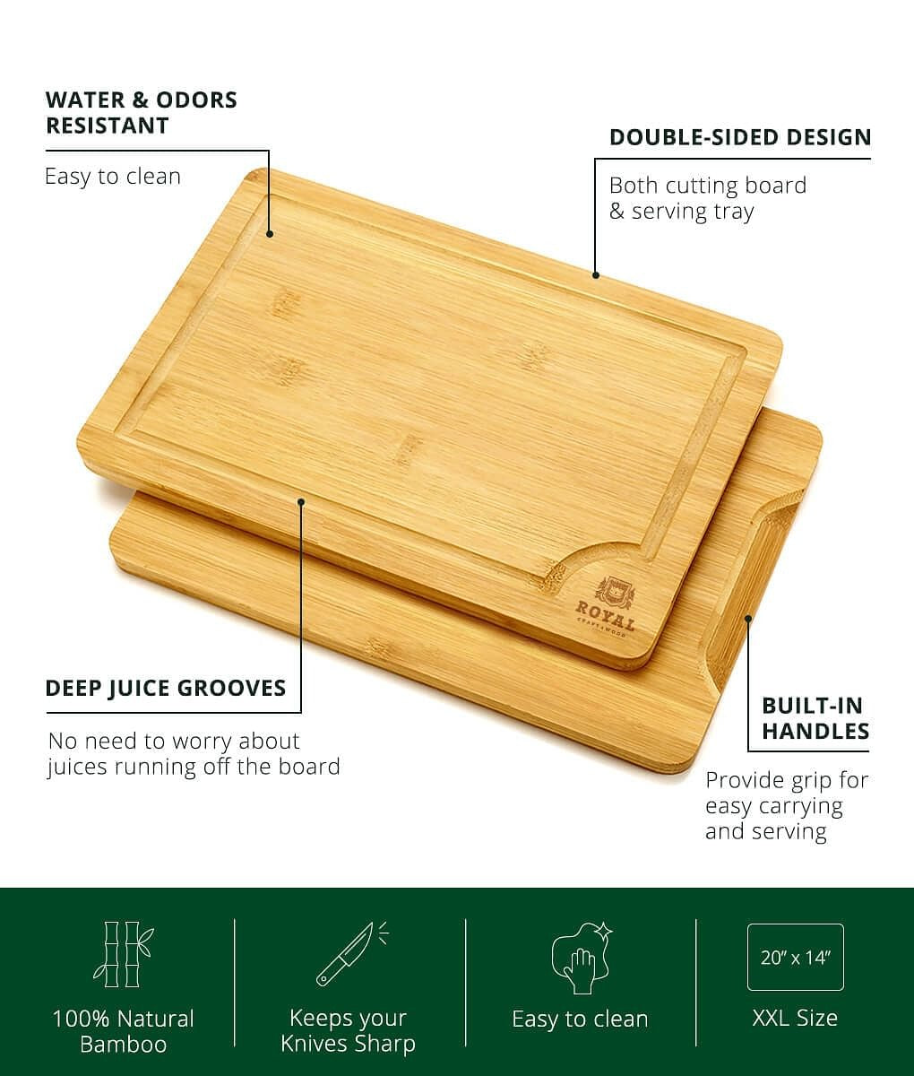 Large Bamboo Cutting Board – Durable Wooden Chopping Board for Kitchen & Food Prep