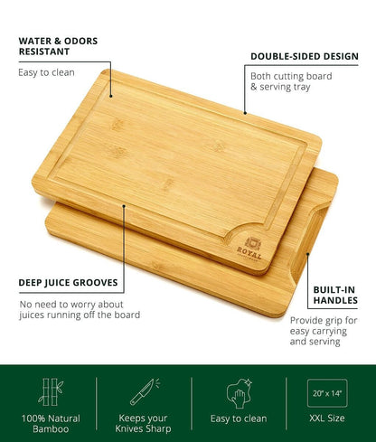 Large Bamboo Cutting Board – Durable Wooden Chopping Board for Kitchen & Food Prep