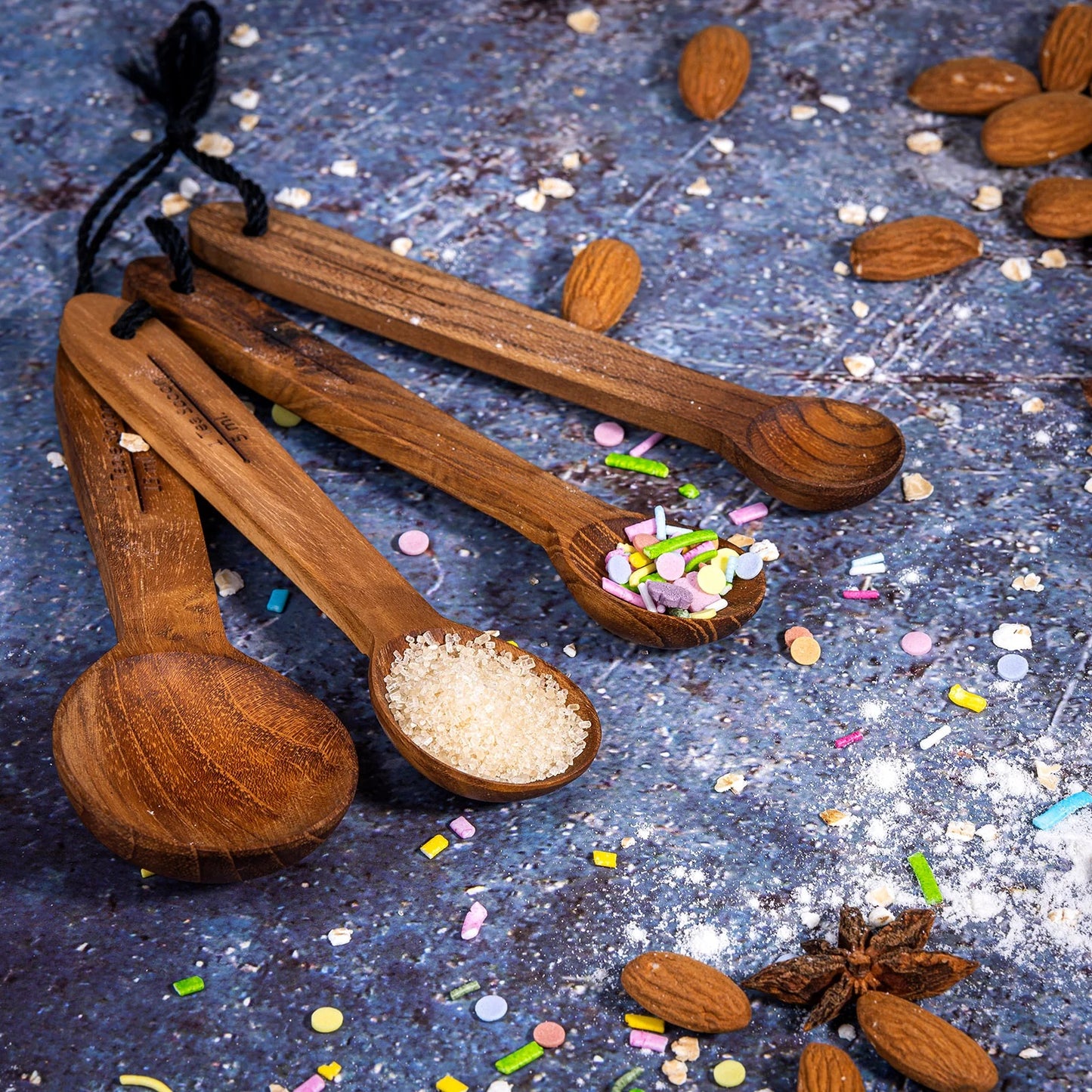 Upcycled Wooden Measuring Spoons – Eco-Friendly Kitchen Utensil Set for Baking & Cooking