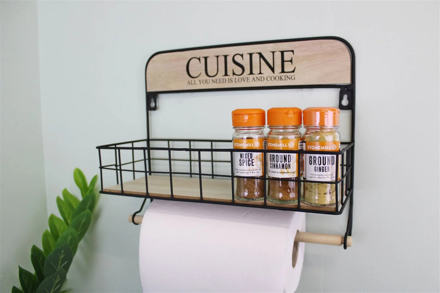 2-in-1 Kitchen Spice Rack with Paper Towel Holder – Wall Mounted Storage Organizer