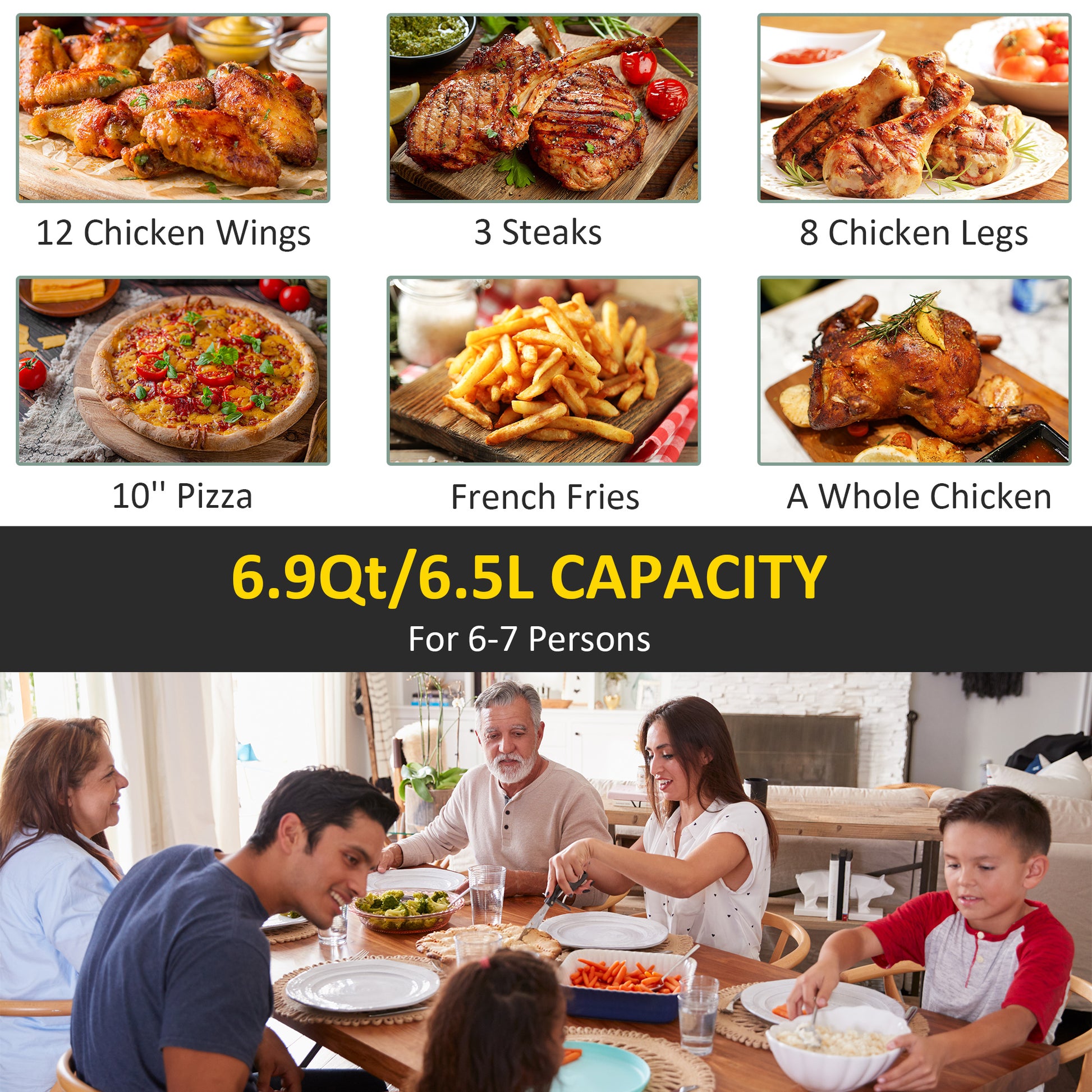 1700W 6.5L Air Fryer, Air Fryer Oven with Digital Display, Adjustable Temperature, Timer & Nonstick Basket for Oil | HOMCOM-4