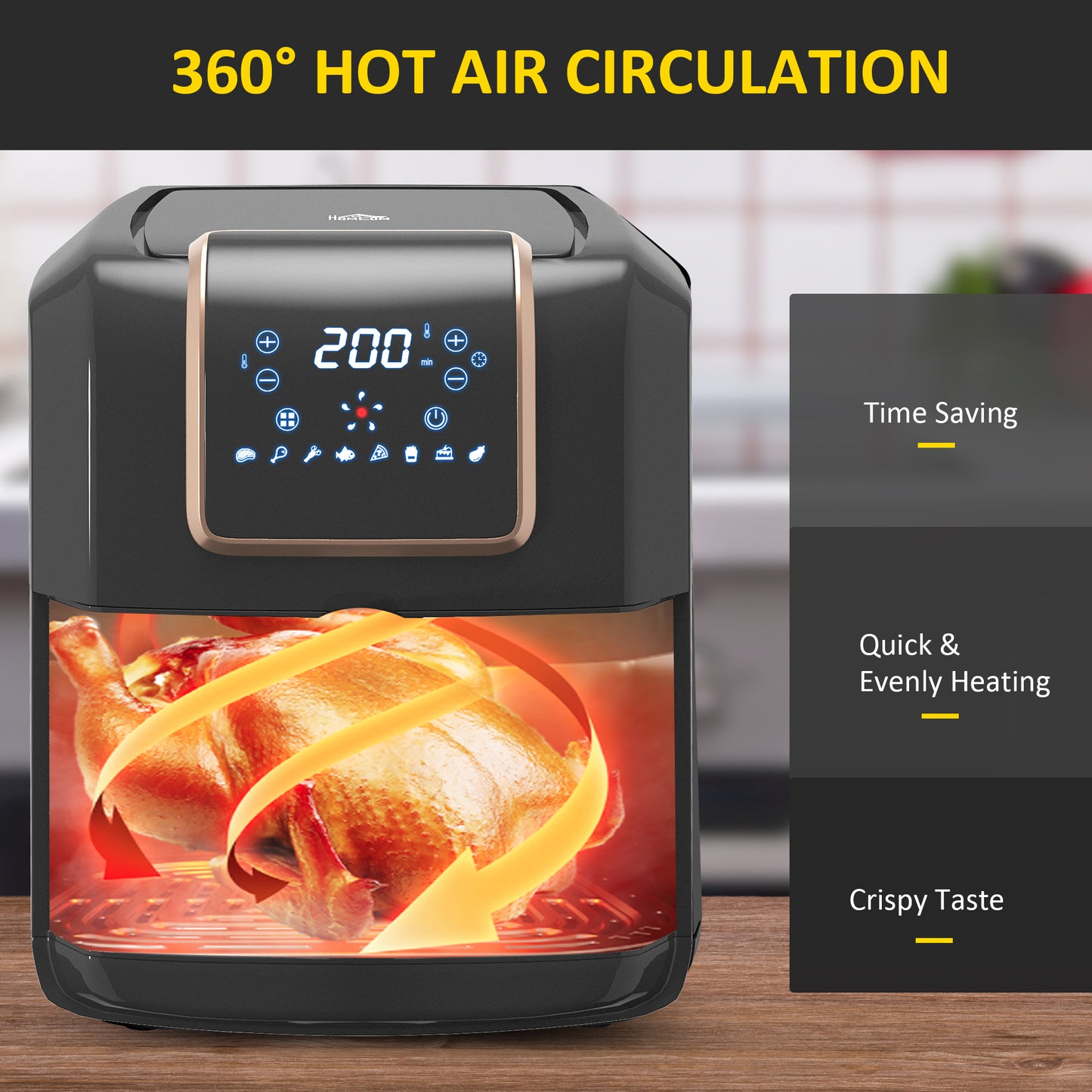 1700W 6.5L Air Fryer, Air Fryer Oven with Digital Display, Adjustable Temperature, Timer & Nonstick Basket for Oil | HOMCOM-5